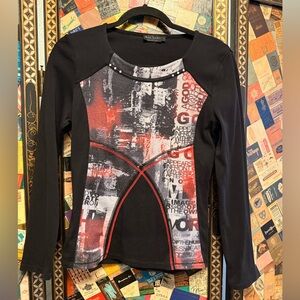 Ana Isabel Collection Black and Red Graphic Women's Top